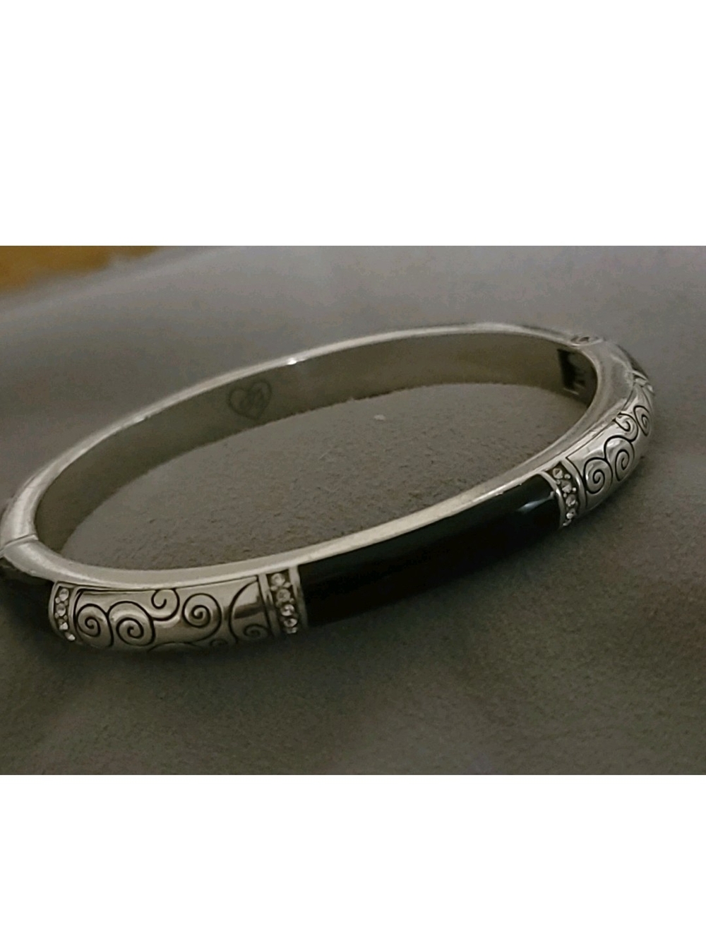 Brighton Wiltern Hinged Bangle Silver Black Rhinestone Bracelet